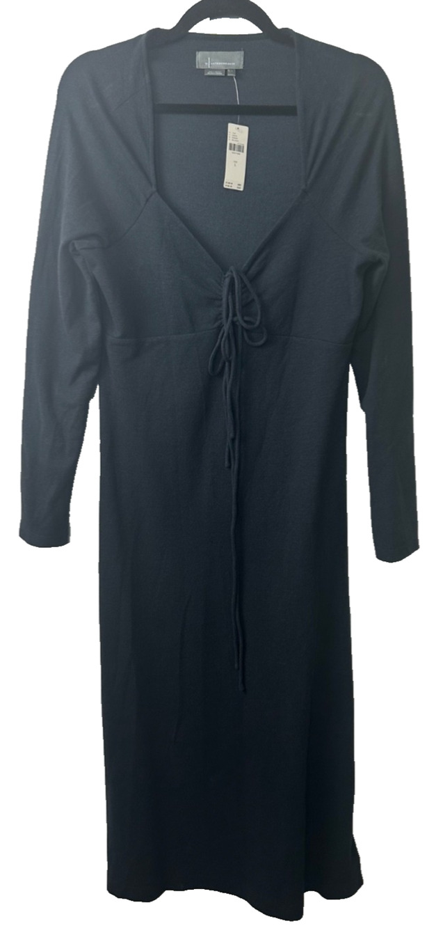 NEW by Anthropologie Maxi Dress Size L Tie Slit Chic Classy $148 LBD V Neck E13